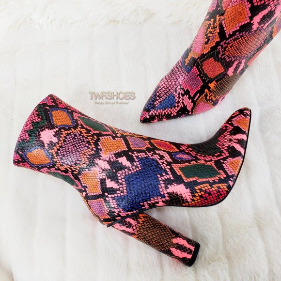 Lemonade Shoes - Hot Pink Multi 4" Chunky High Heel Ankle Boots